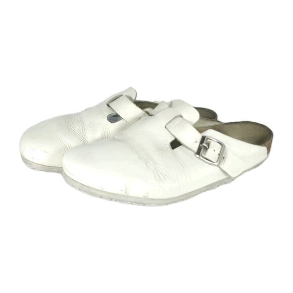 Birkenstock Men's Boston EU43 US10 White Leather Closed Toe Mules Clogs - Picture 1 of 16